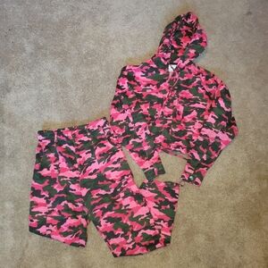 RARE!! In The Style x Pia Mia Pink and Green Camo Hoodie and Pants Set Sz 8